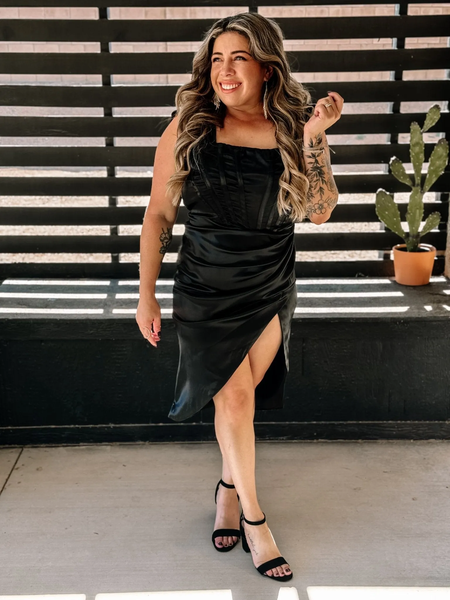 Kiss and Tell Elegant Satin Dress, Black