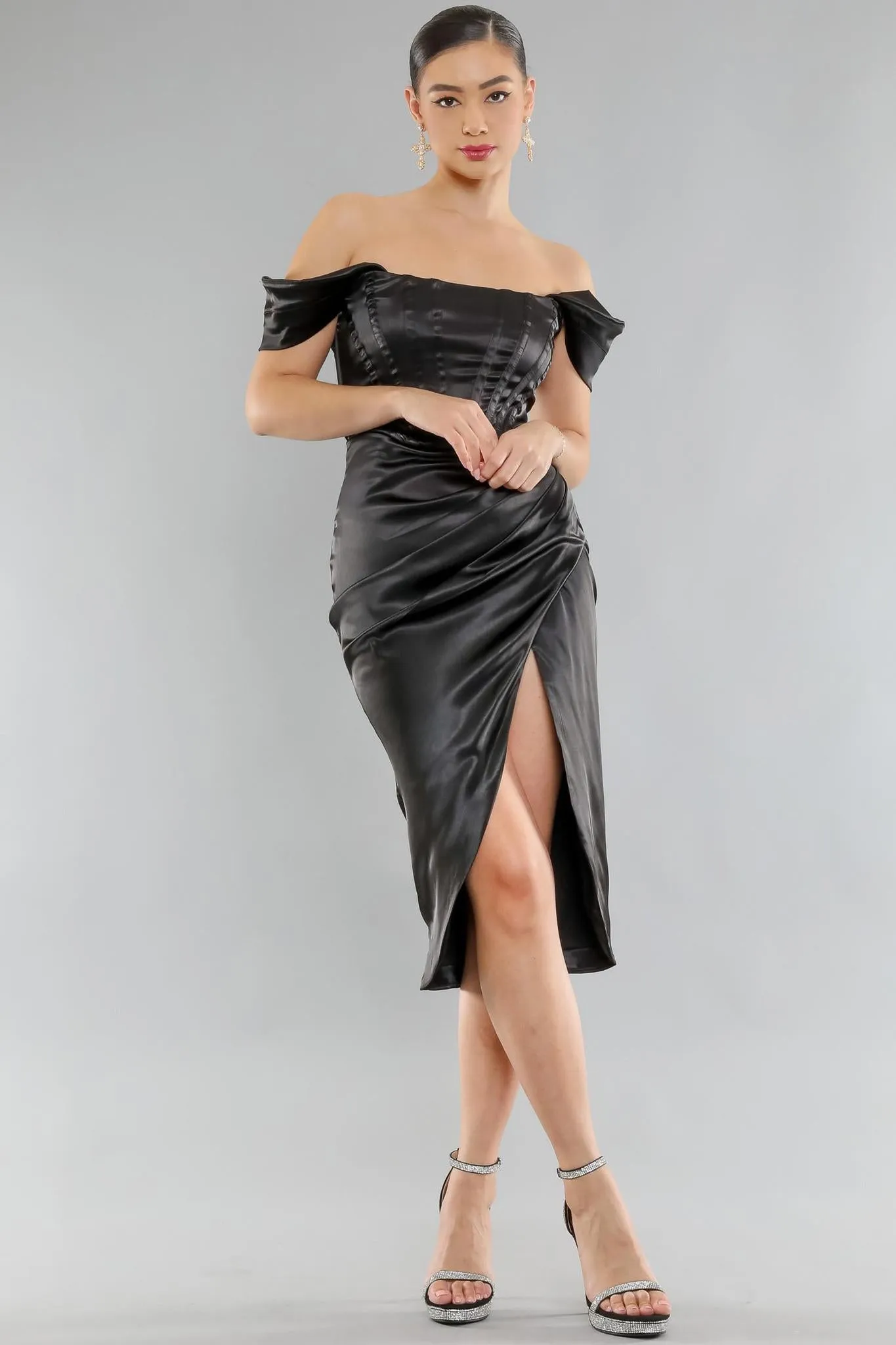 Kiss and Tell Elegant Satin Dress, Black