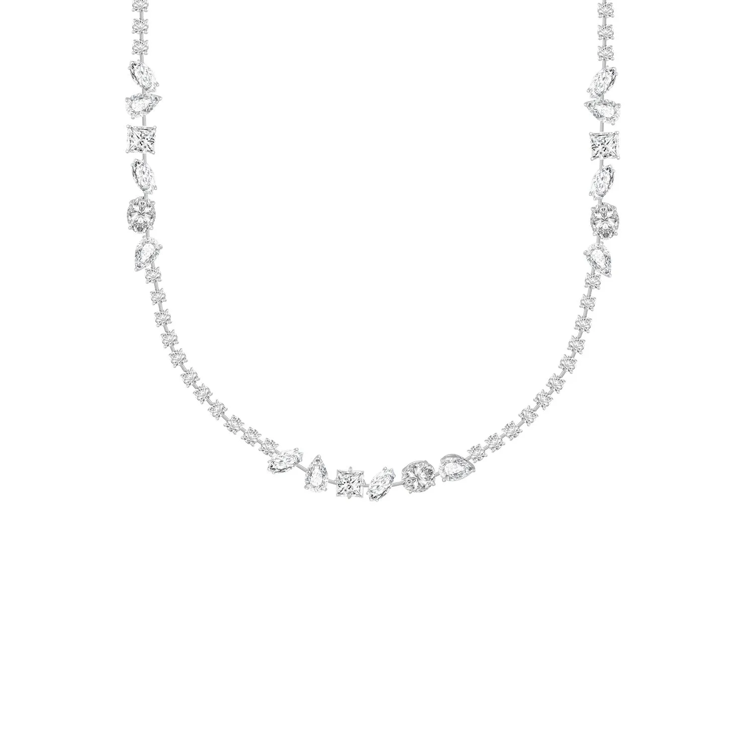 Laureate: Silver rhodium plated multi-shaped marquise and pear CZ, 32 1/8" long necklace