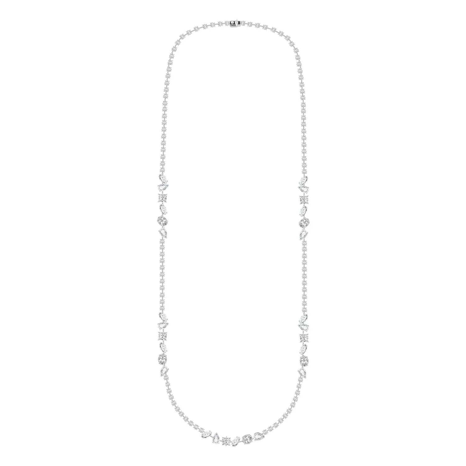 Laureate: Silver rhodium plated multi-shaped marquise and pear CZ, 32 1/8" long necklace