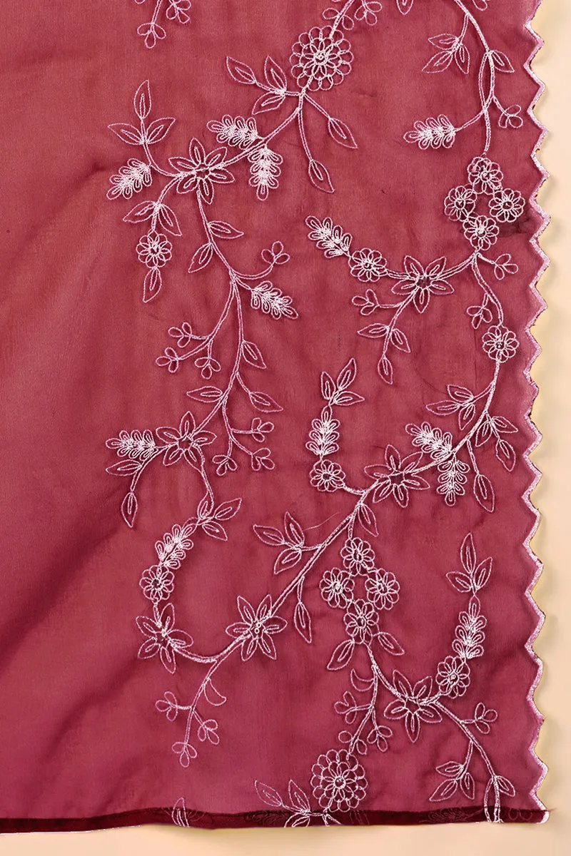 Maroon Silk Blend Solid Embroidered Flared Suit Set
