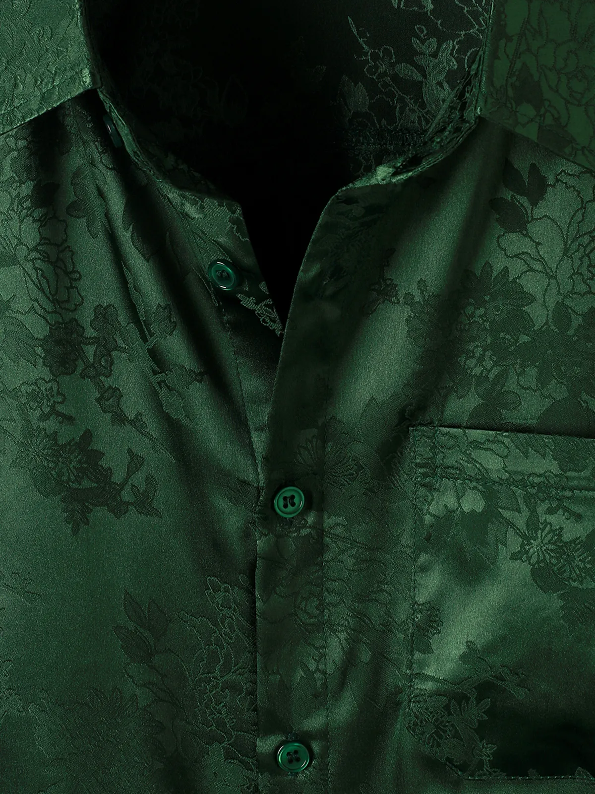 Men's Jacquard Pocket Silk Satin Floral Short Sleeve Shirt