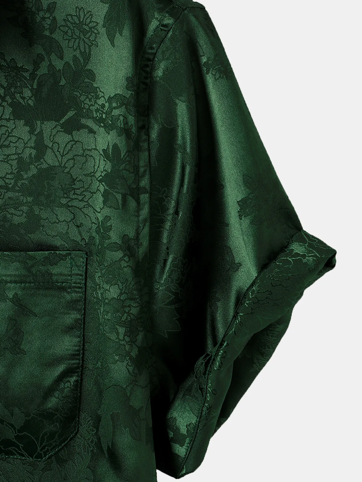 Men's Jacquard Pocket Silk Satin Floral Short Sleeve Shirt