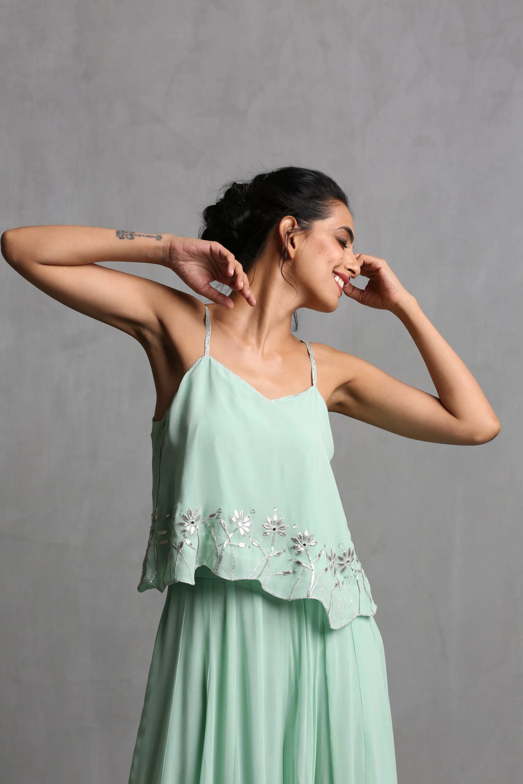 mint green spaghetti crop top