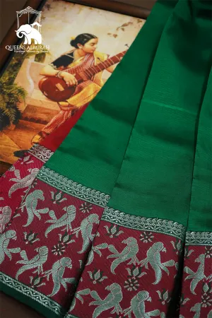 MINT GREEN WITH DEEP CARAMINE MANGALGIRI SAREE