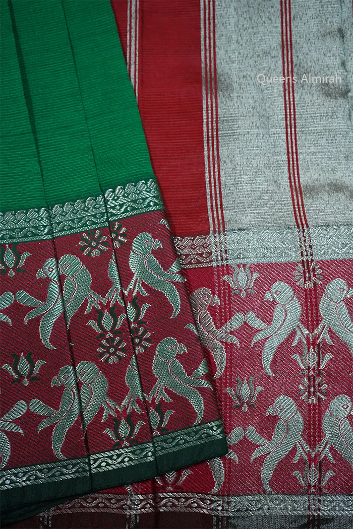 MINT GREEN WITH DEEP CARAMINE MANGALGIRI SAREE