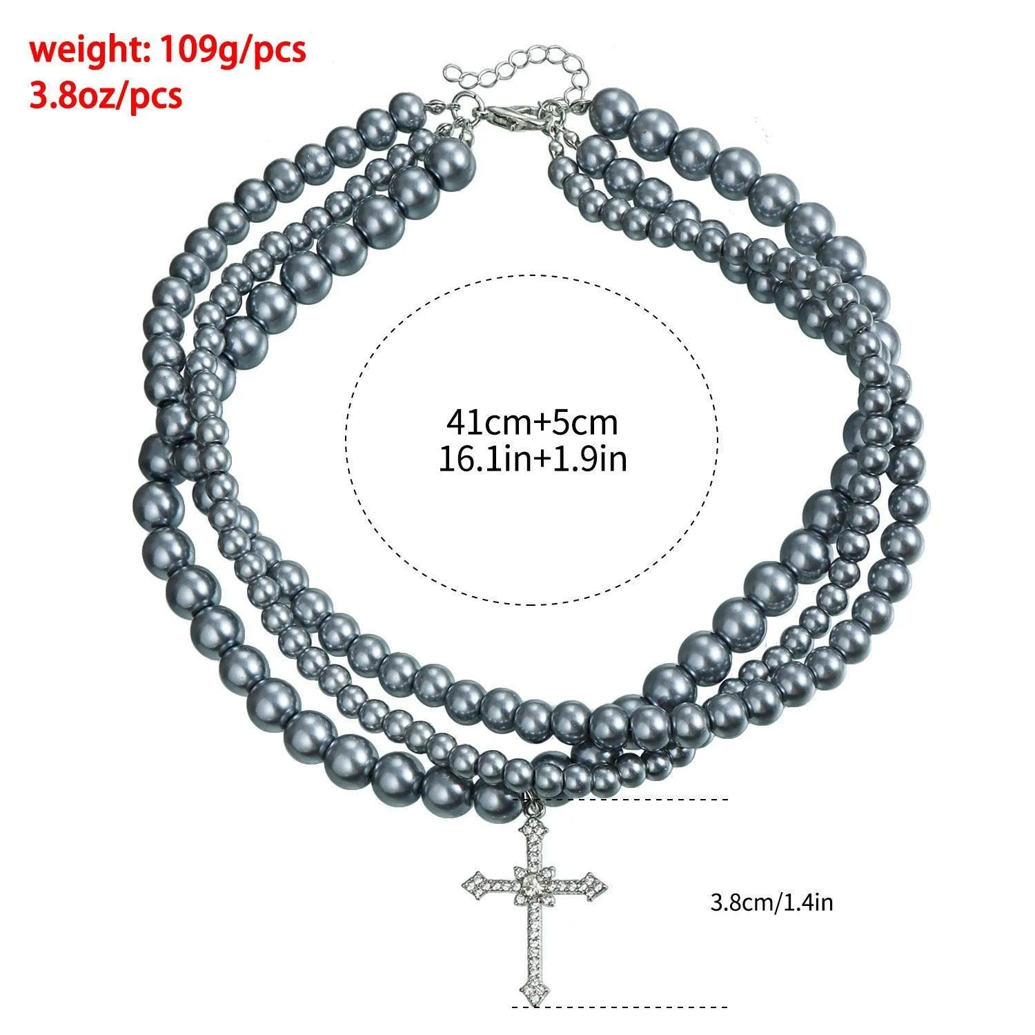 Multi-Layer Painted Glass Beaded Diamond Cross Necklace Clavicle Chain