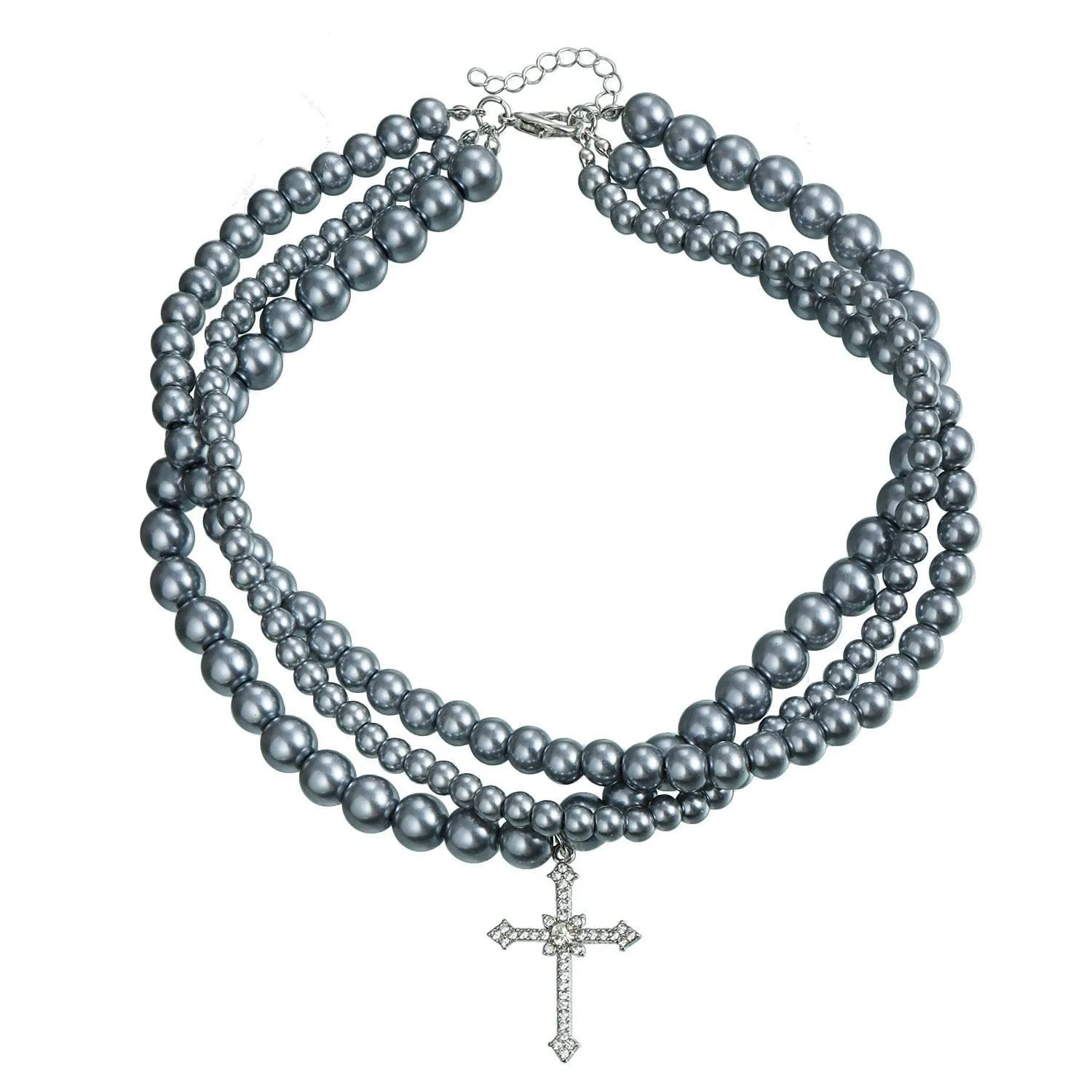 Multi-Layer Painted Glass Beaded Diamond Cross Necklace Clavicle Chain