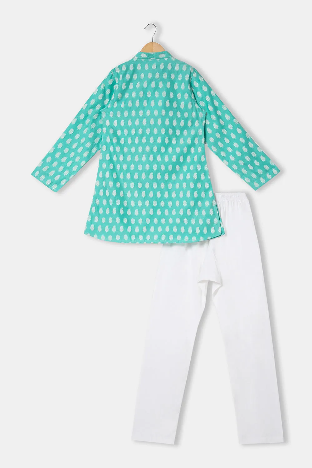 Navkrish Boy's Ethnic Wear Top & Bottom Mandarin Collar with Full Sleeve Kurta Set - Blue - S001