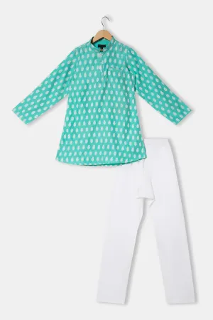 Navkrish Boy's Ethnic Wear Top & Bottom Mandarin Collar with Full Sleeve Kurta Set - Blue - S001