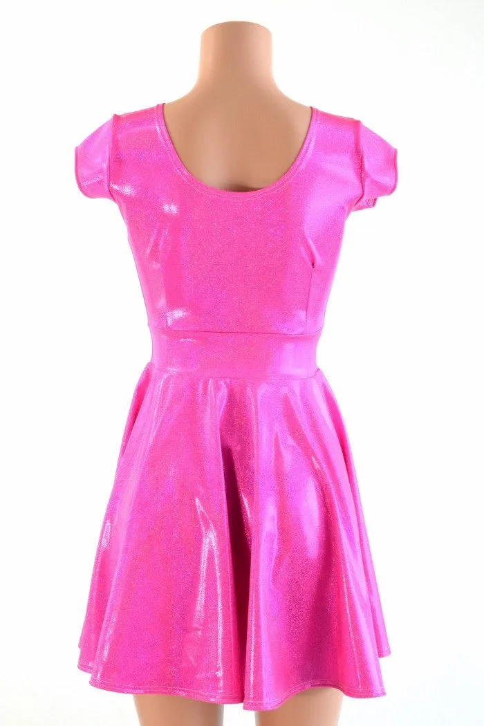 Neon Pink Holographic Skater Dress