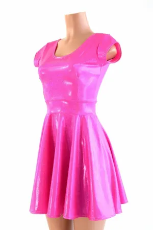 Neon Pink Holographic Skater Dress