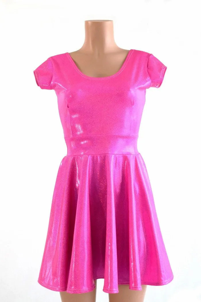 Neon Pink Holographic Skater Dress