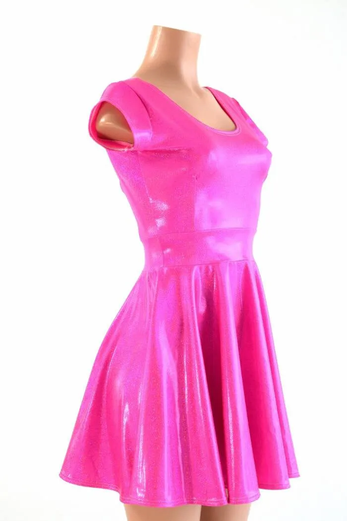 Neon Pink Holographic Skater Dress