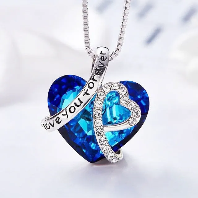 New Simple Titanic Heart of Ocean Necklace / Blue Crystal Love Heart  Pendant Necklace For Women