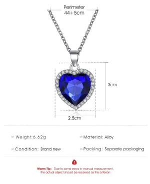 New Simple Titanic Heart of Ocean Necklace / Blue Crystal Love Heart  Pendant Necklace For Women