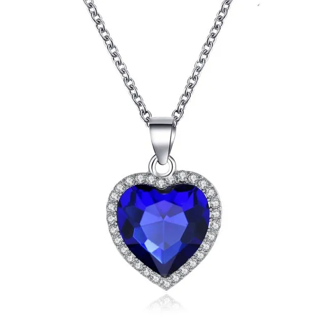 New Simple Titanic Heart of Ocean Necklace / Blue Crystal Love Heart  Pendant Necklace For Women
