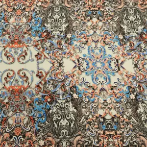 Nude Background with Multicolored Abstract Printed Fabric