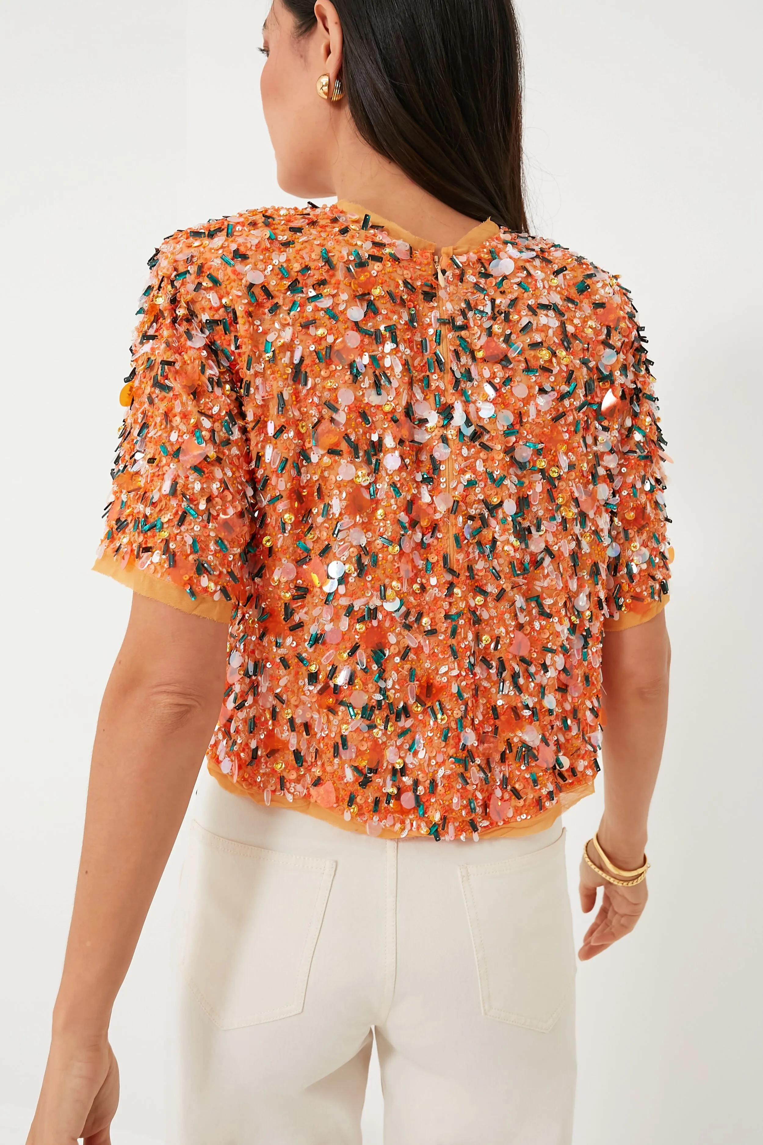 Orange Sequins Shelby Top