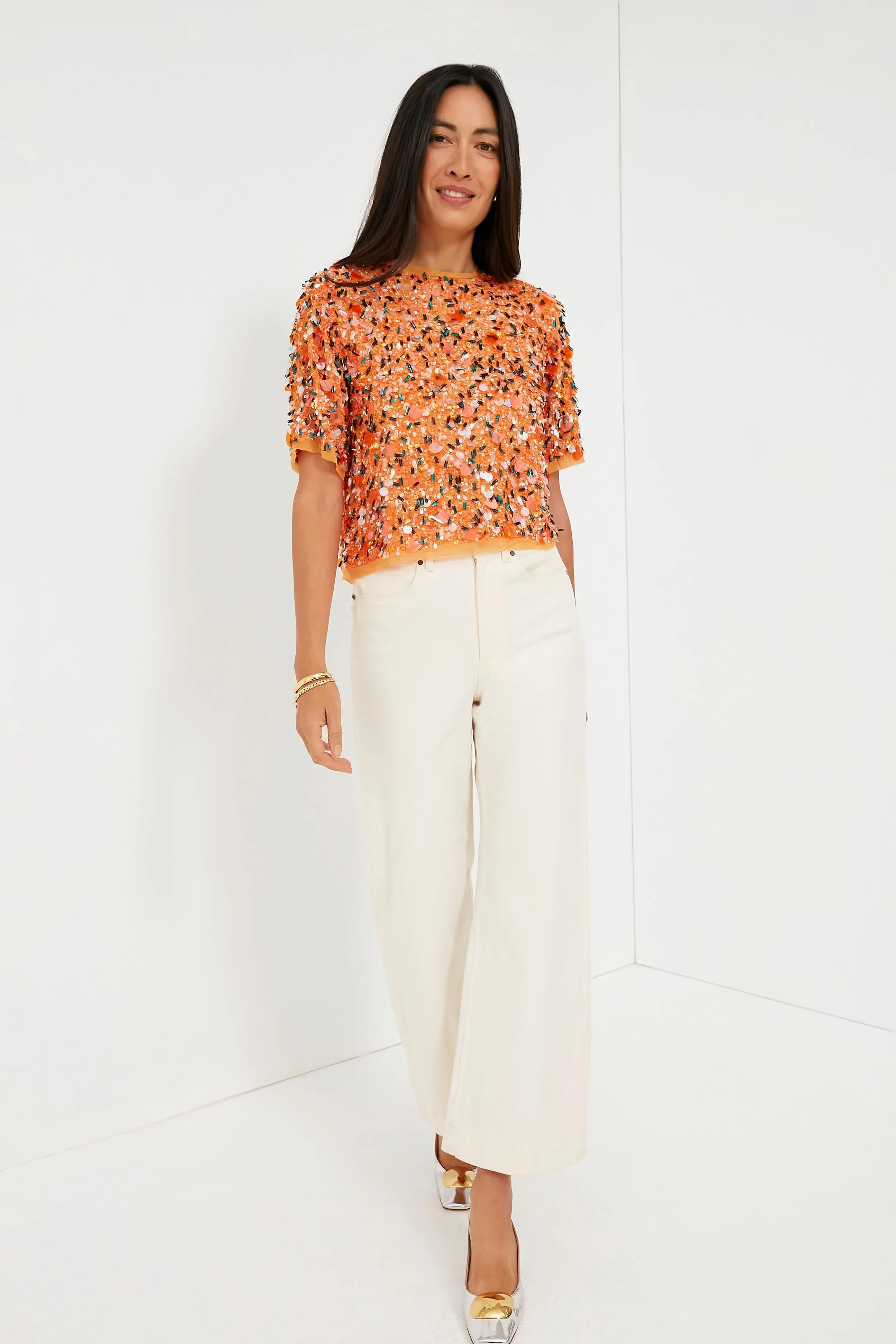 Orange Sequins Shelby Top