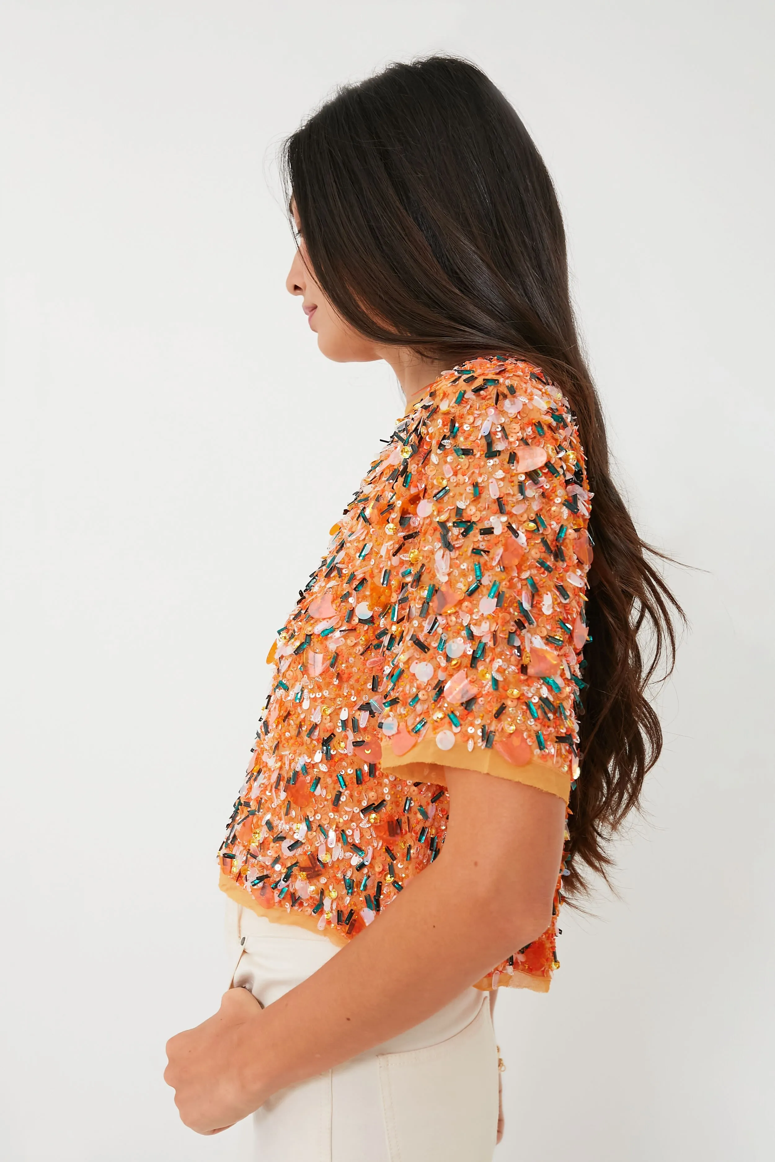 Orange Sequins Shelby Top