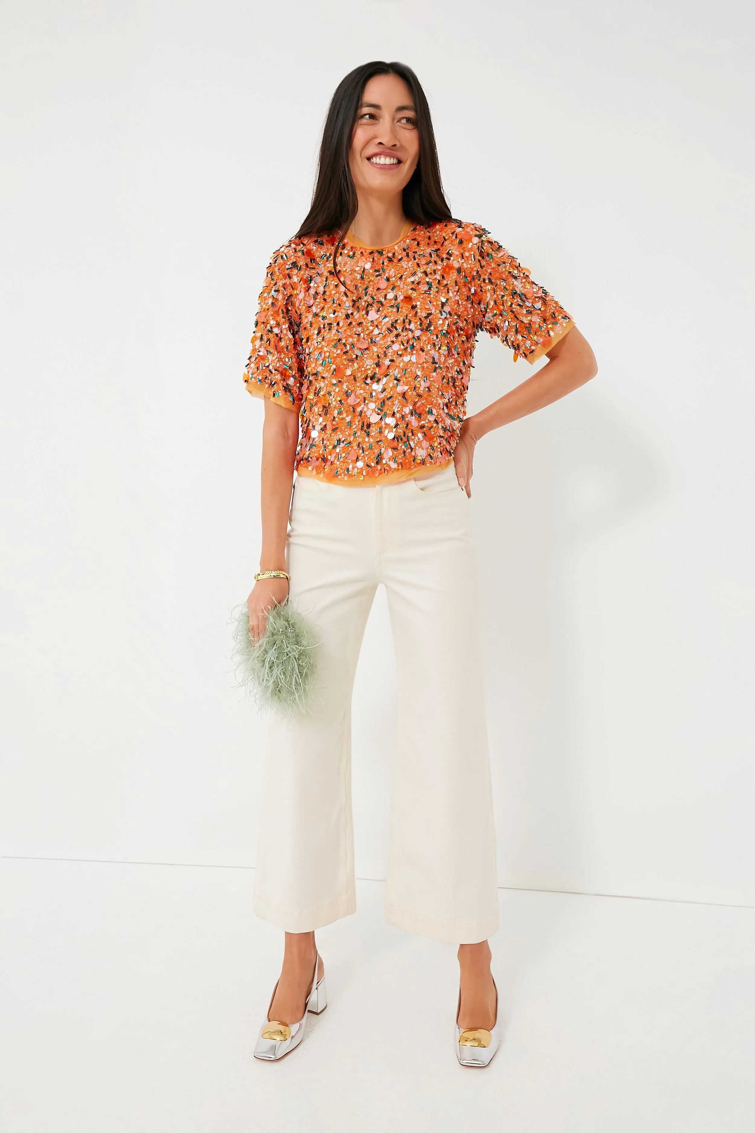 Orange Sequins Shelby Top