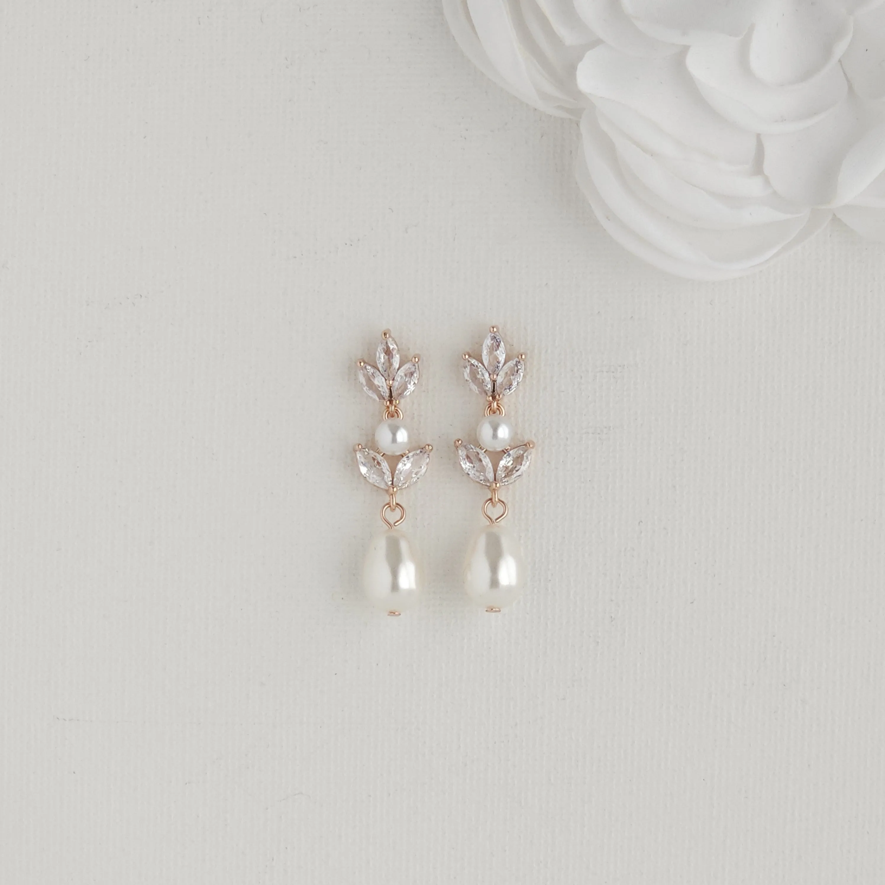 Pearl Drop Earrings in Gold for Weddings-Leila