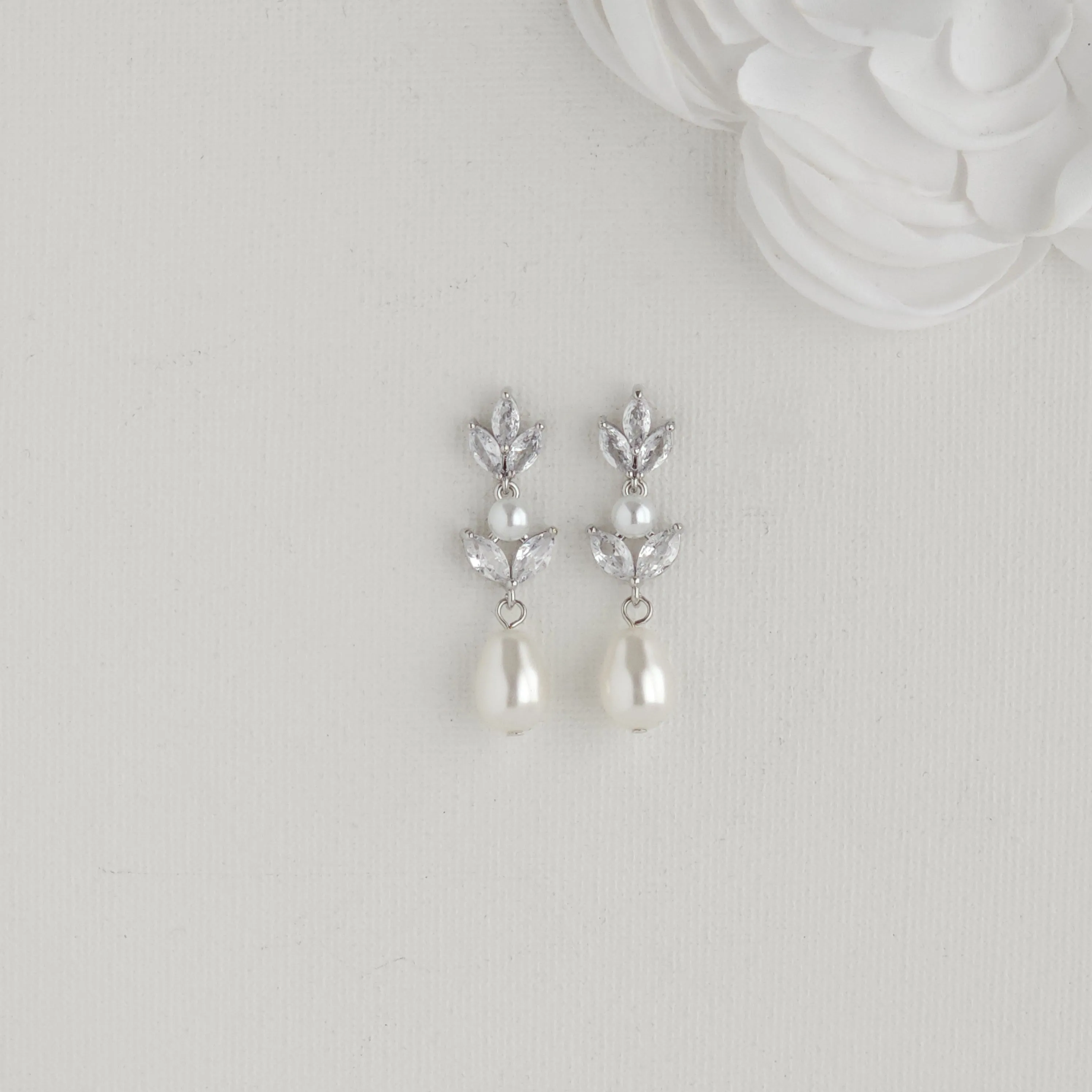 Pearl Drop Earrings in Gold for Weddings-Leila