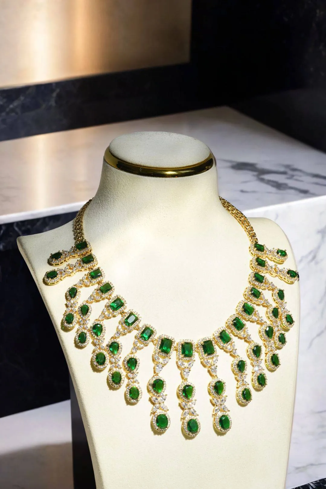 Roop - Gold Plated AD Jewelry Set with Earrings & Dainty Maang Tikka