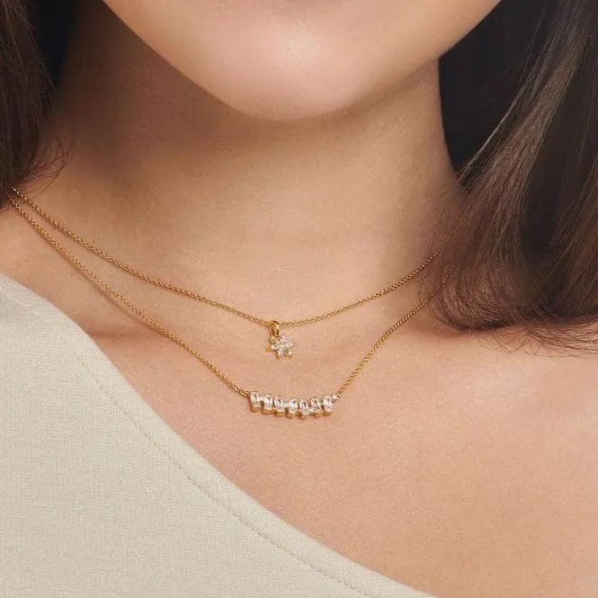 Silver Gold Plated Zirconia White Flower Necklace KE2103-414-14-L45V