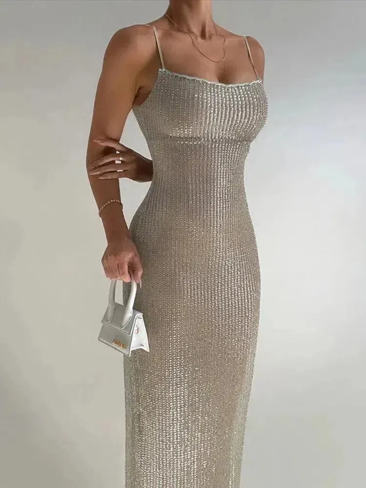 Solenne – Metallic sheen – Backless chic dress