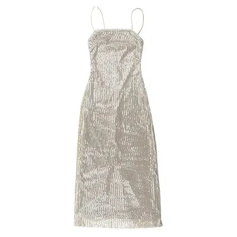 Solenne – Metallic sheen – Backless chic dress