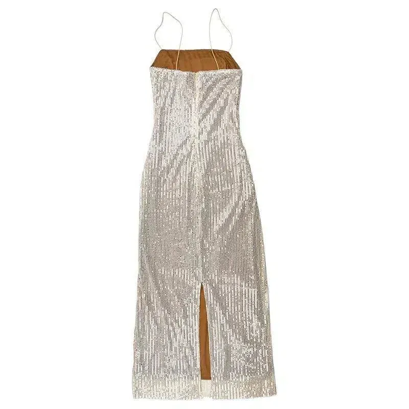 Solenne – Metallic sheen – Backless chic dress