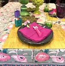 Spring in Bloom Block Print Table Cloth  (60 x 90) Tea Party Perfect