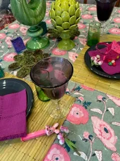 Spring in Bloom Block Print Table Cloth  (60 x 90) Tea Party Perfect