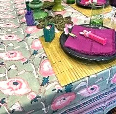 Spring in Bloom Block Print Table Cloth  (60 x 90) Tea Party Perfect
