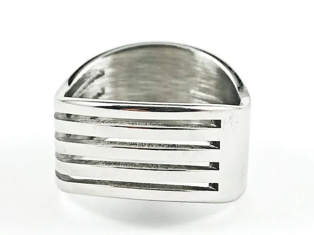 Unique Geometric Multi Row Shiny Metallic Steel Ring