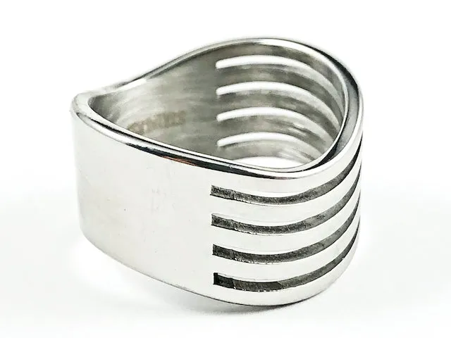 Unique Geometric Multi Row Shiny Metallic Steel Ring