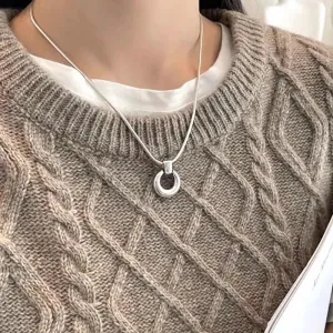 VAIGE Elegant Hollow Round Pendant Necklace in Silver and Gold