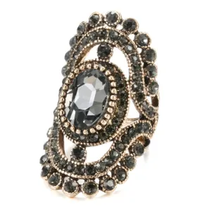 Vintage Jewelry Crystal Flower Rings for Women with Gray Cubic Zircon in Silver Color
