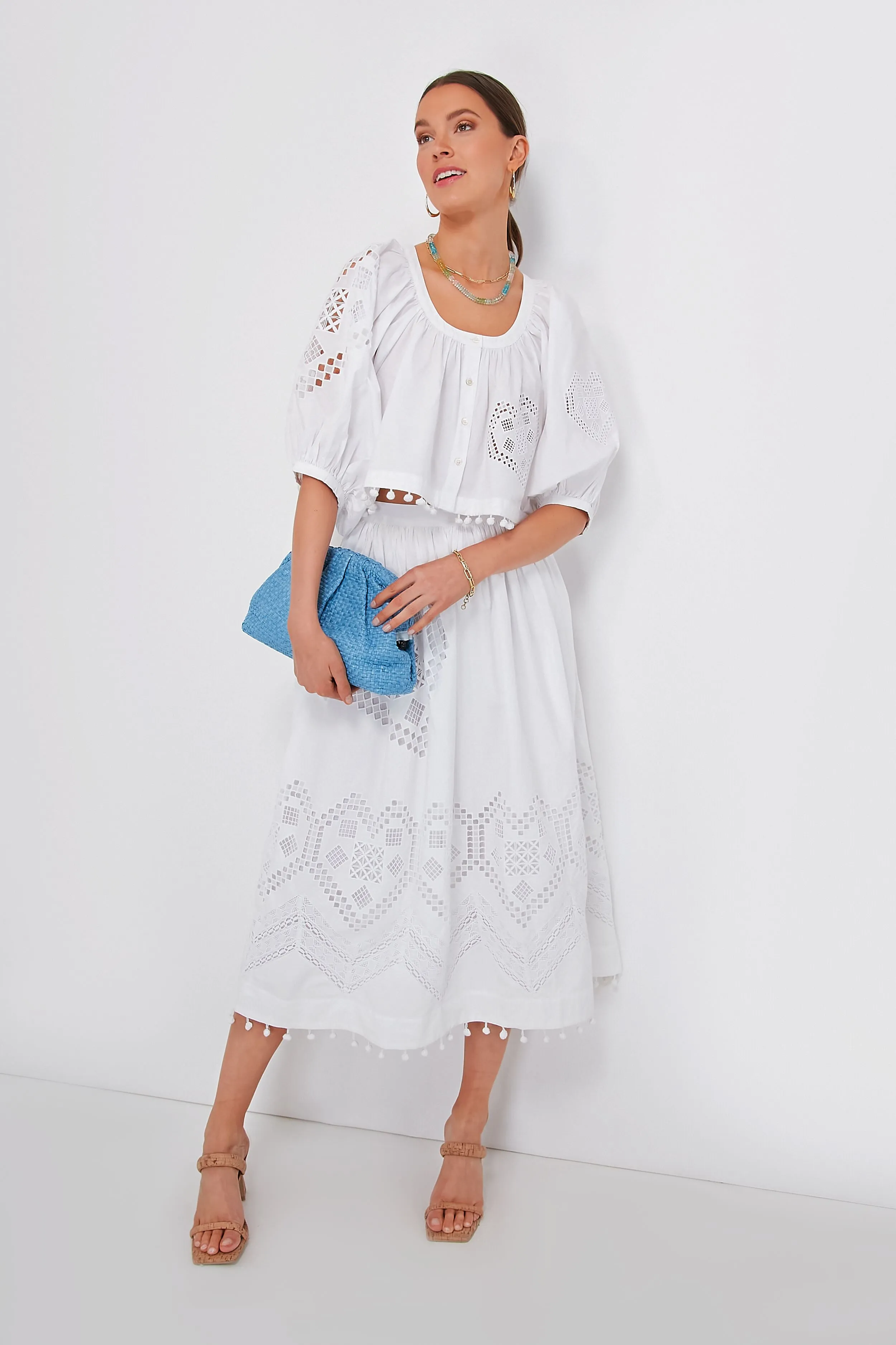 White Heart Eyelet Malaya Skirt
