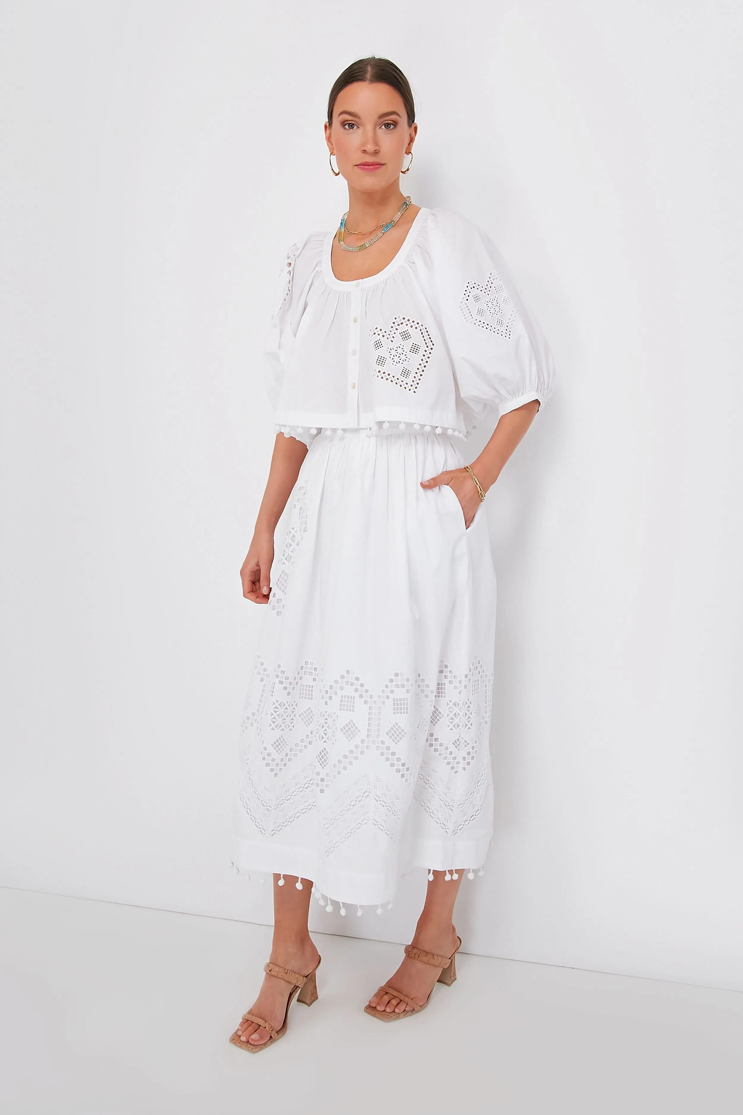 White Heart Eyelet Malaya Skirt