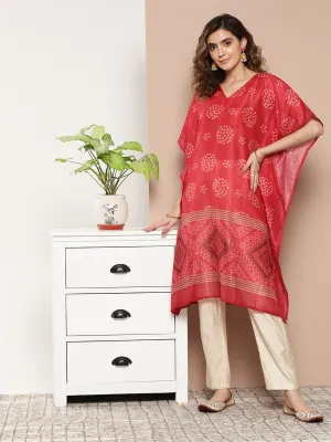 Women Red Silk Blend Kurta
